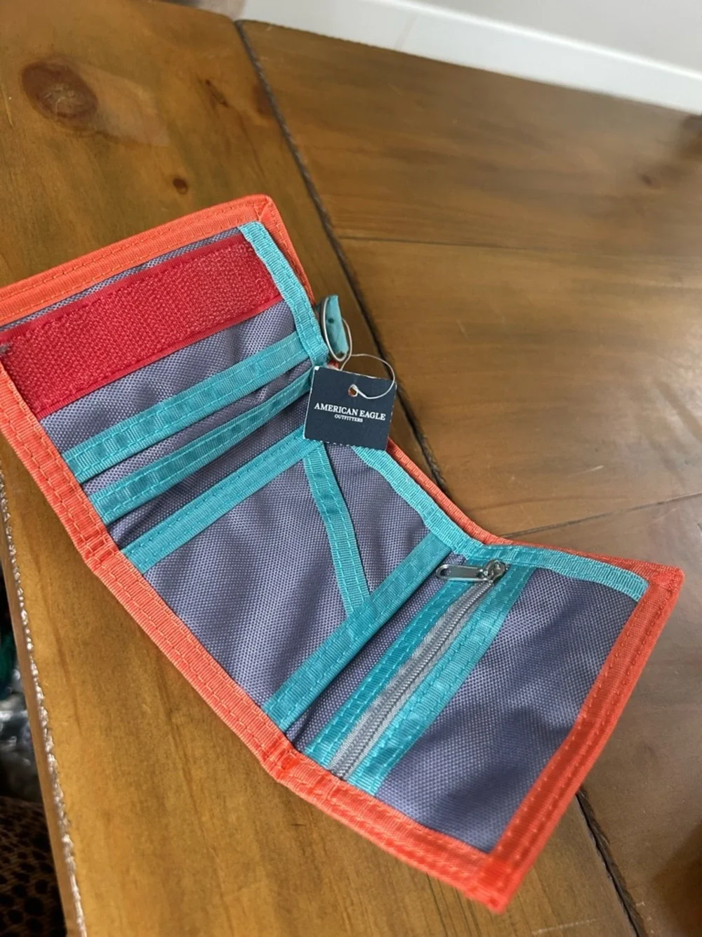 NWT AEO Gray and Orange Trifold Card Wallet